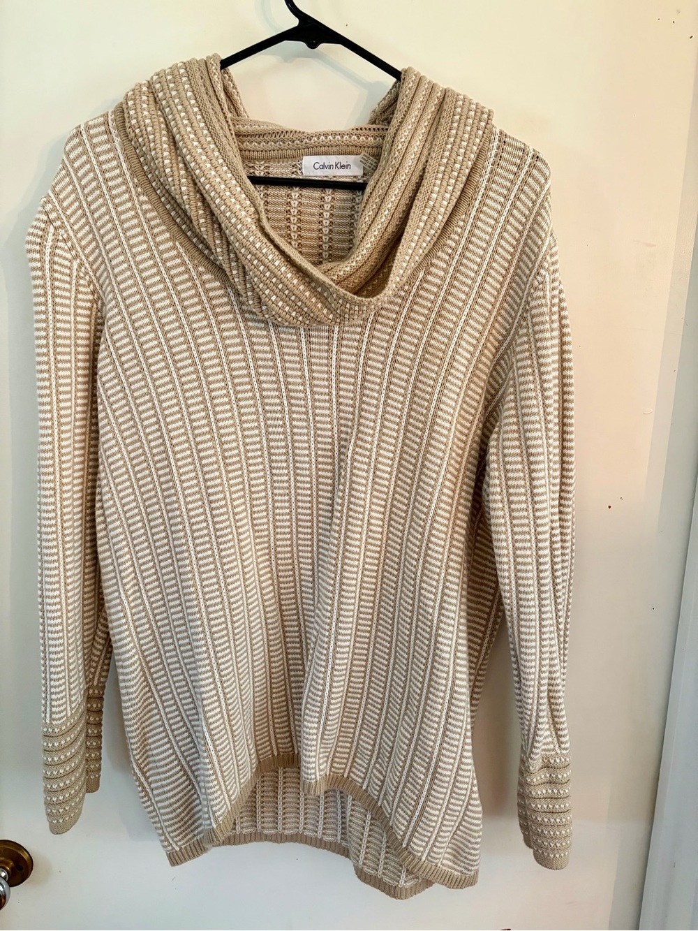 Calvin Klein Women's Cream Cable Knit Cowl Neck Sweater